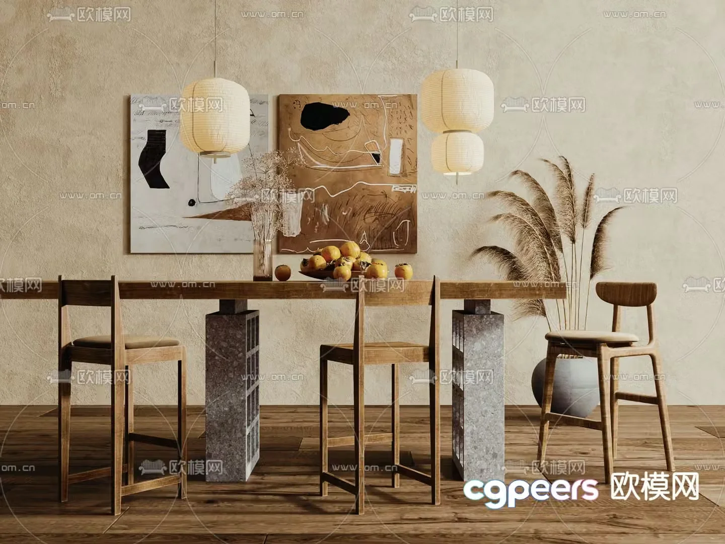 Wabi-sabi style bar stool 3D model