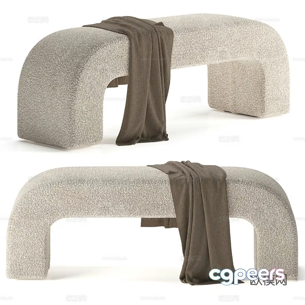 Modern Cream Style Bernard Boucle Bench 3D Model