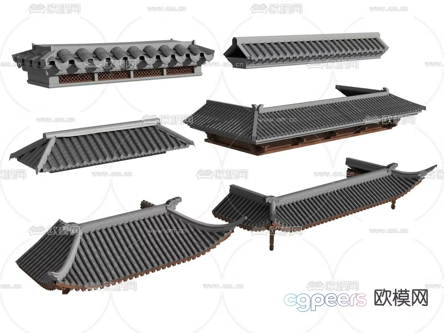 Chinese style roof ridge eaves cornice 3d model