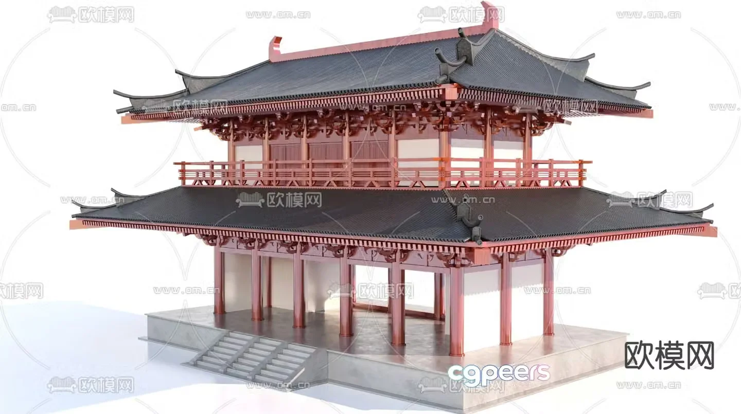 Chinese ancient building wing tower 3D model