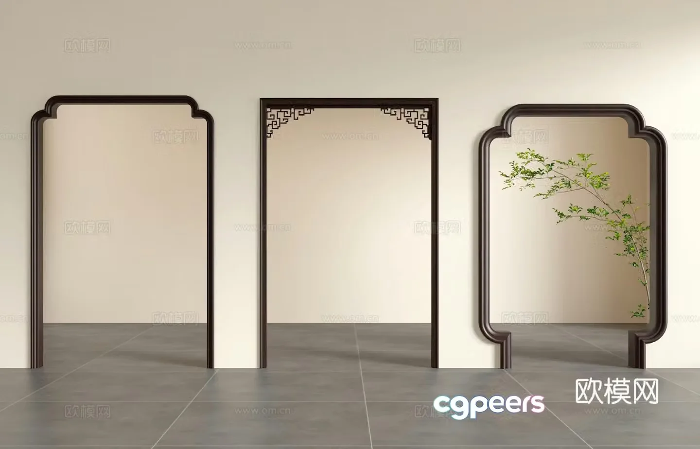New Chinese style door opening pass door 3D model