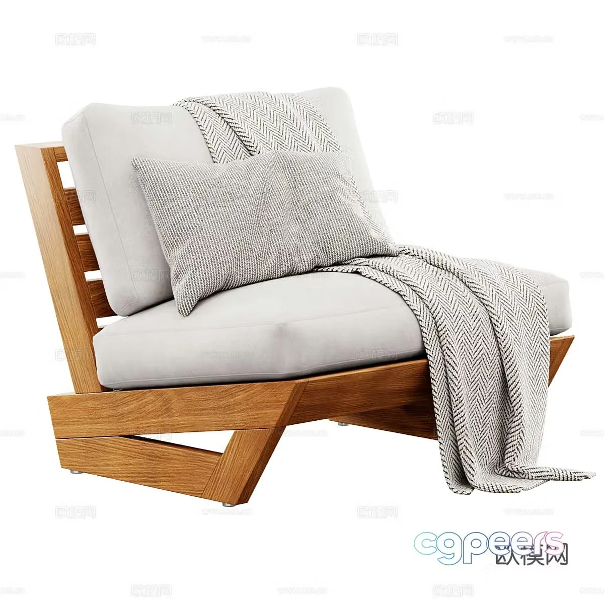 New Chinese style wooden fabric sofa chair 3D model