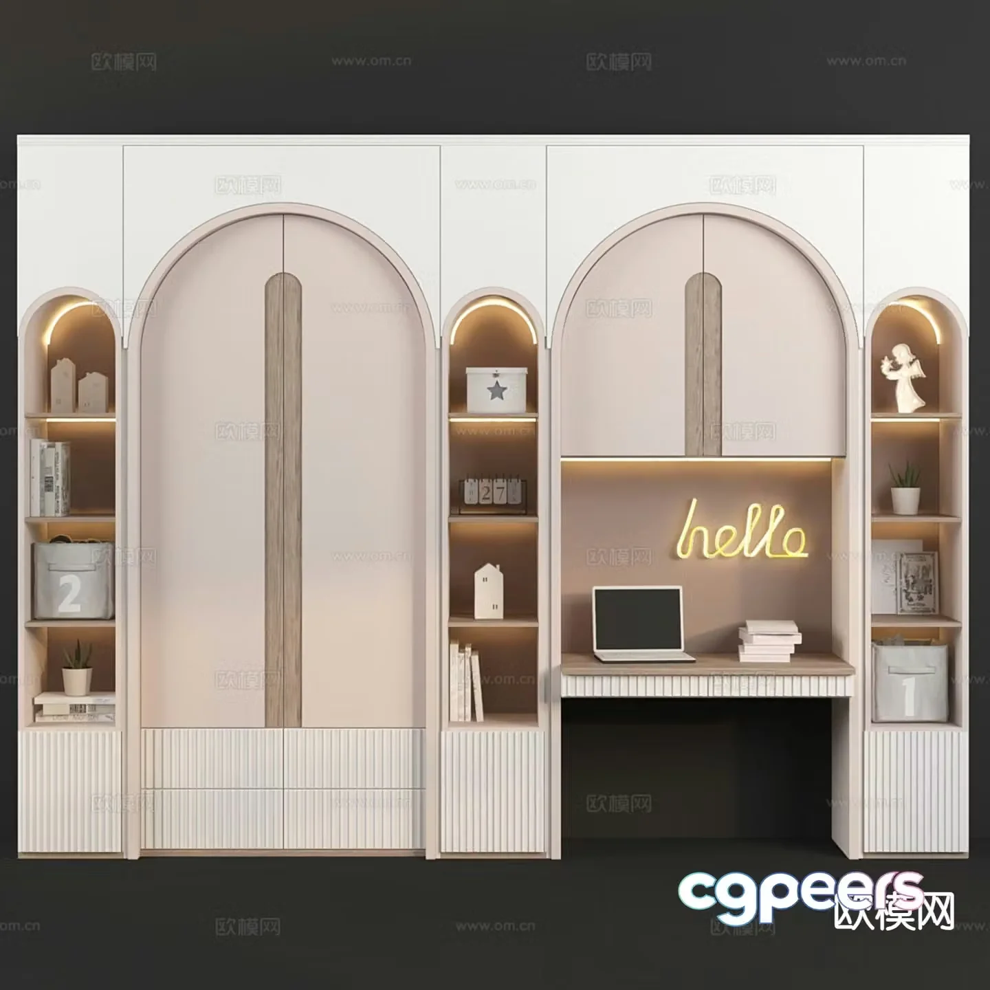 Children’s wardrobe desk integrated cabinet 3D model