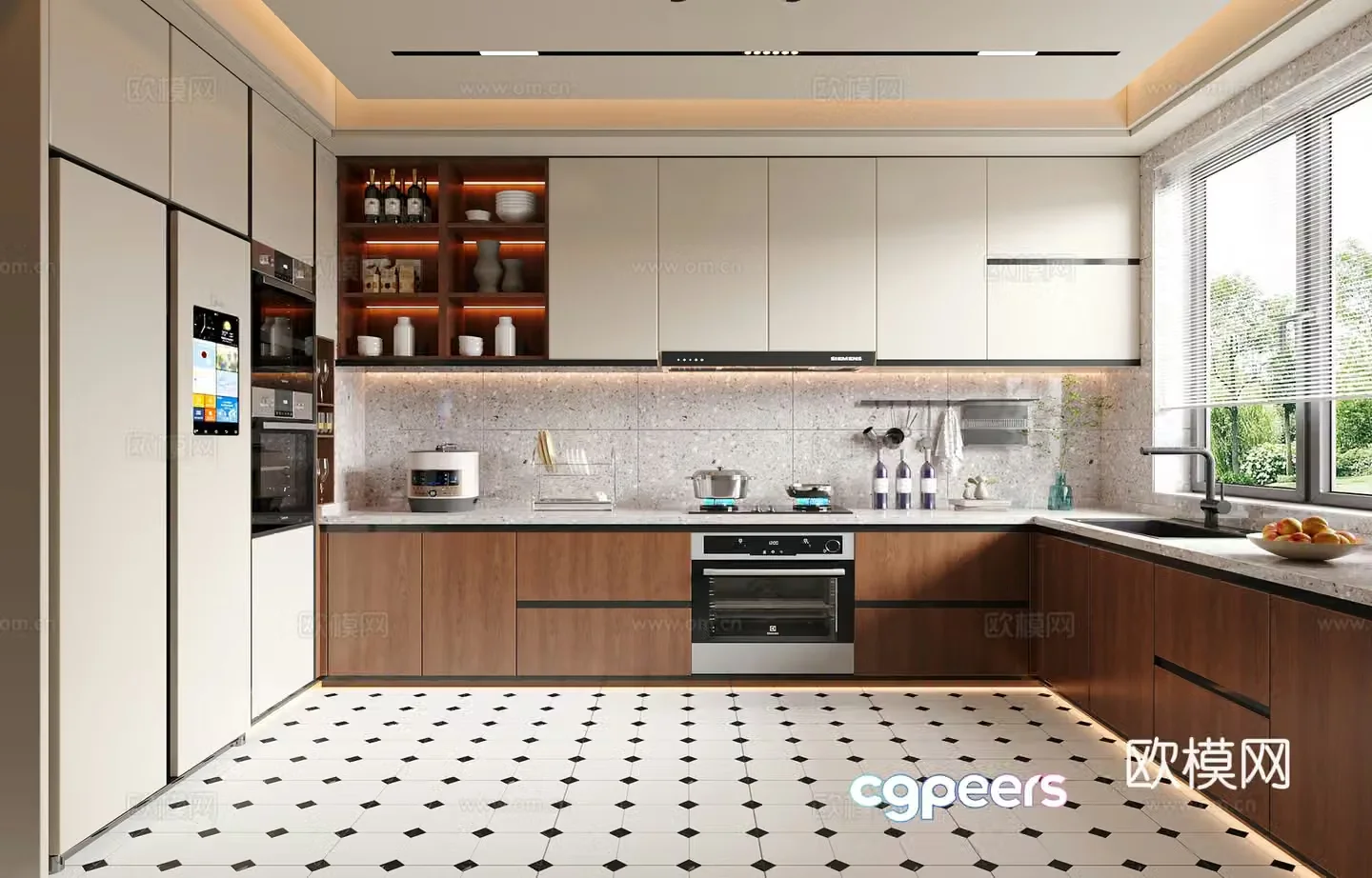 Modern medieval style kitchen enclosed kitchen 3d model