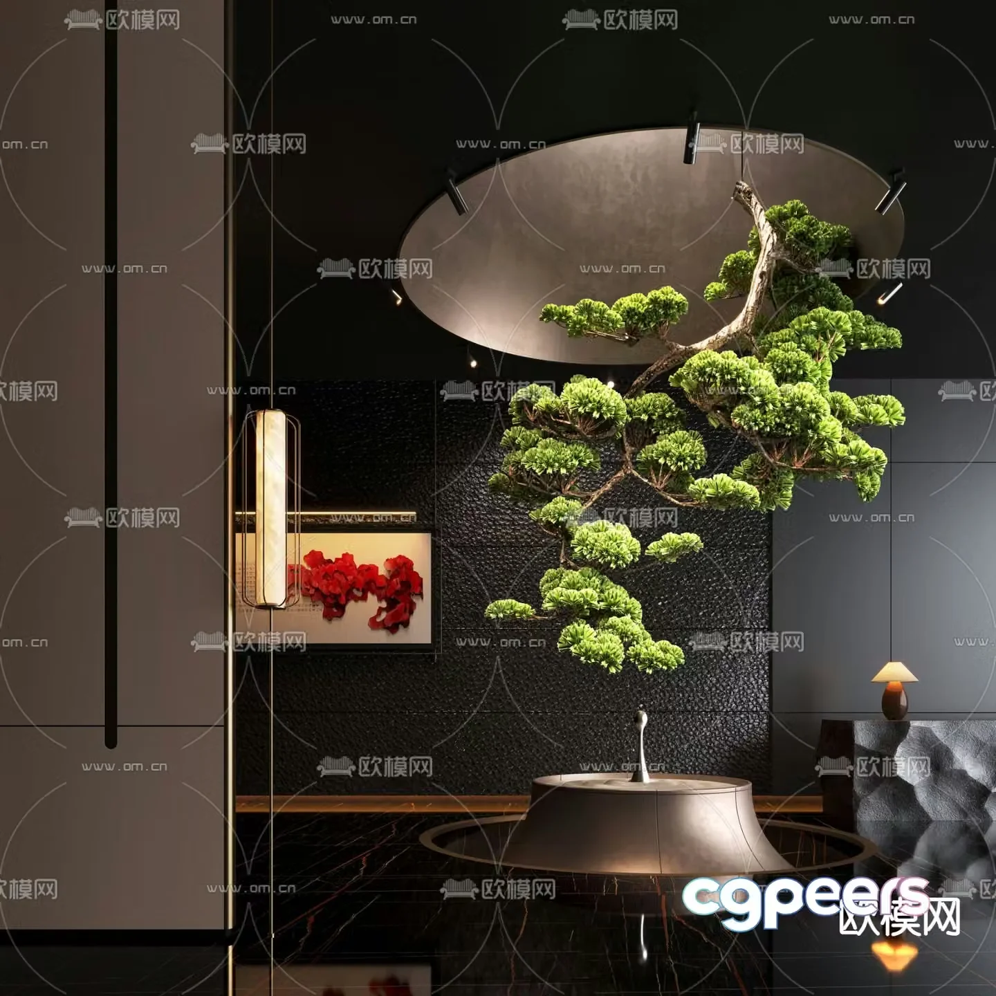 Modern interior landscape hanging plants lobby sketch 3d model