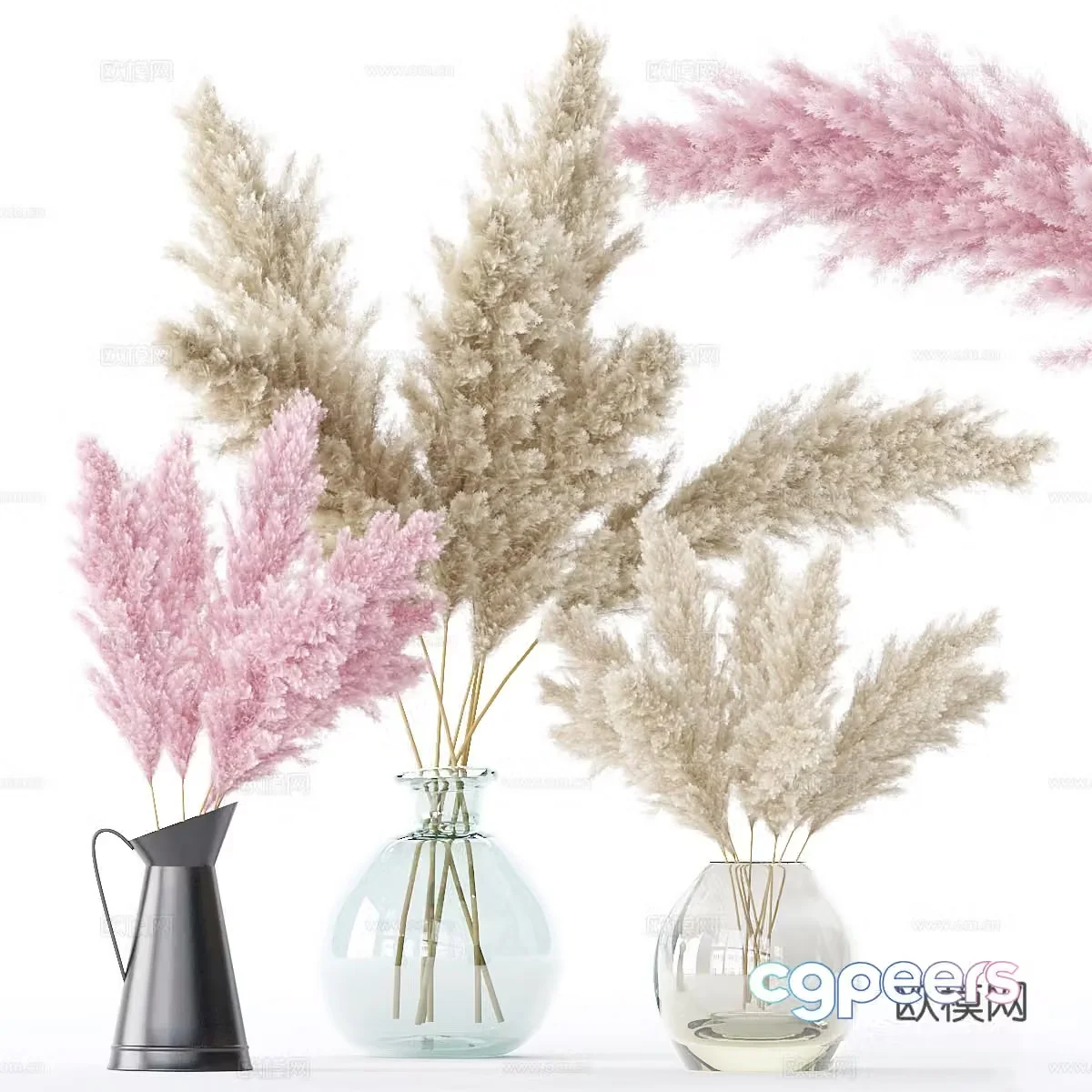 Modern vase flower art dry branches dog tail grass 3d model
