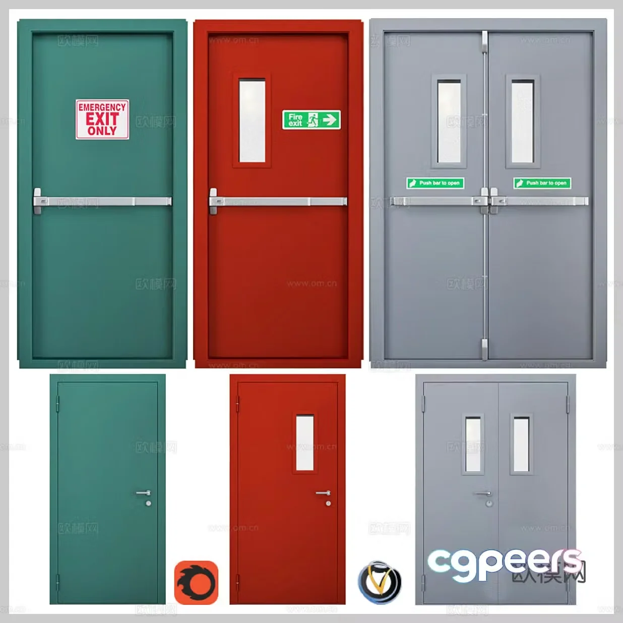 Single-open door Double-open door Swing door Fire door Lifesaving door Escape door Iron door Copper door 3D model