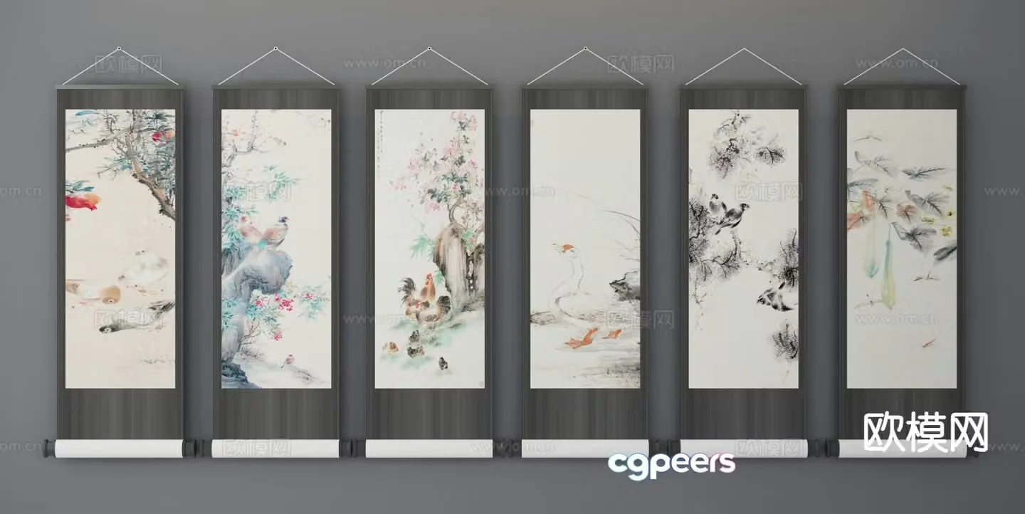 New Chinese style decorative painting ink painting hanging painting 3D model