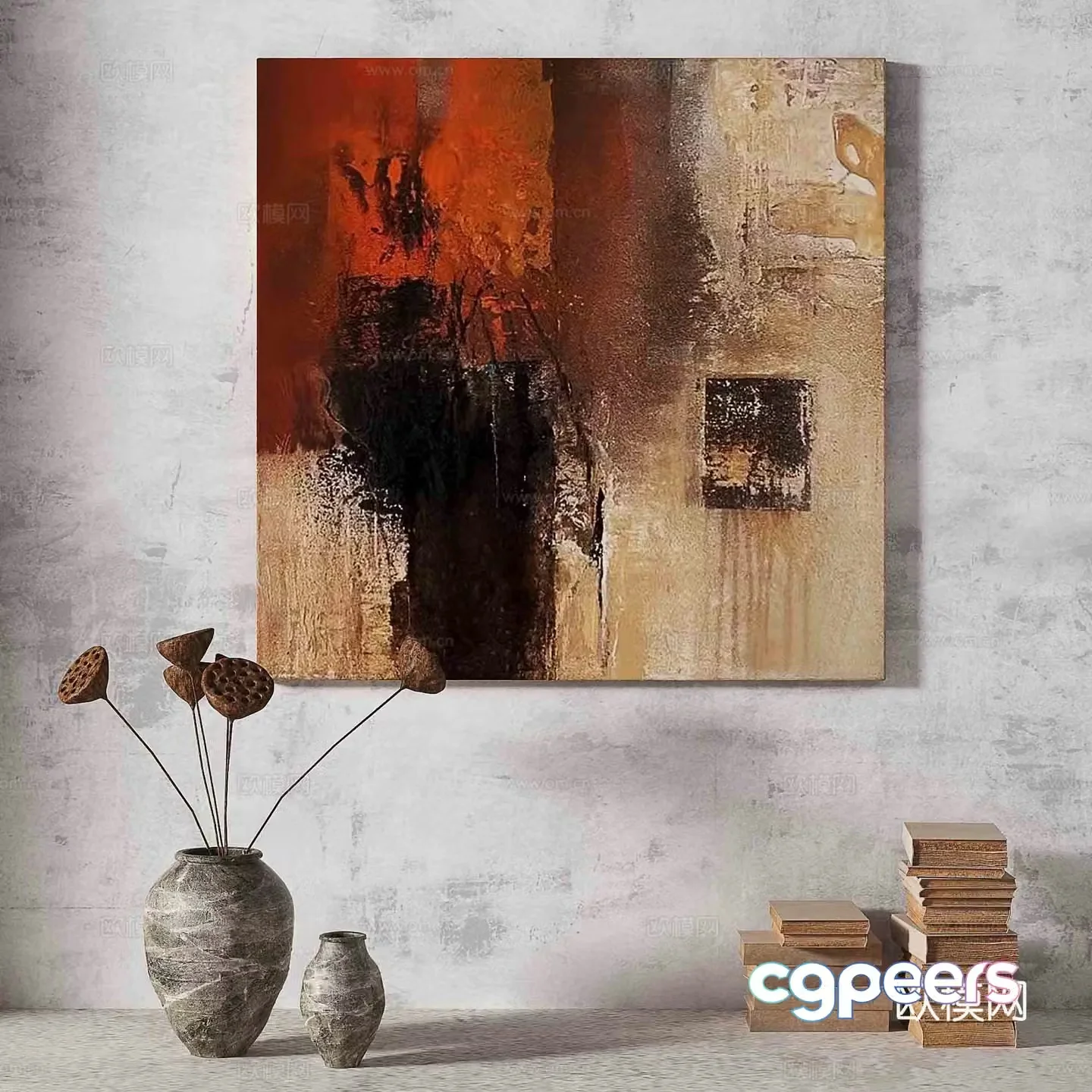 Wabisa retro texture abstract decorative painting 3d model