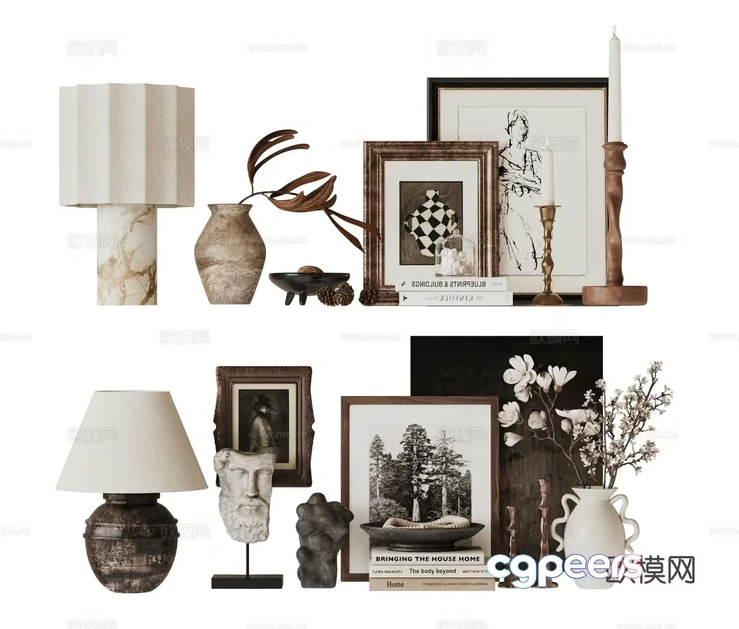 Medieval style decorations ornaments table lamps photo frames 3D model