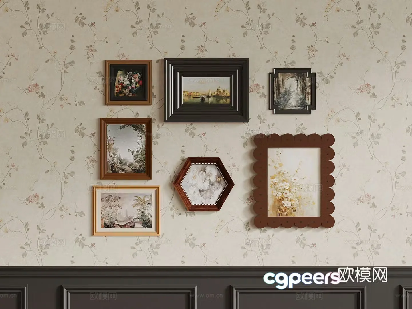 French hanging paintings decorative painting 3d model