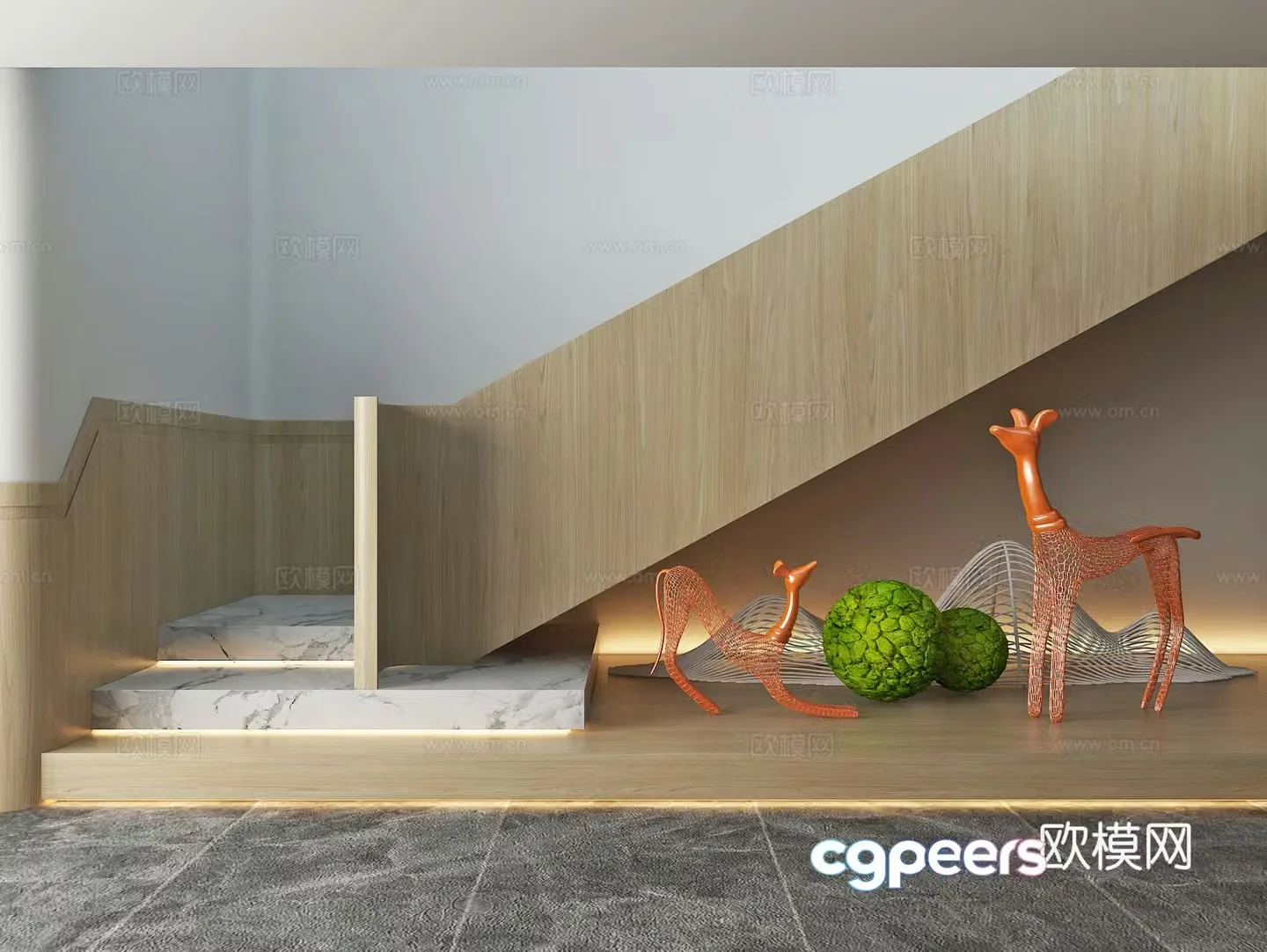 Stairwell beautiful palace handrail installation sculpture landscaping 3D model