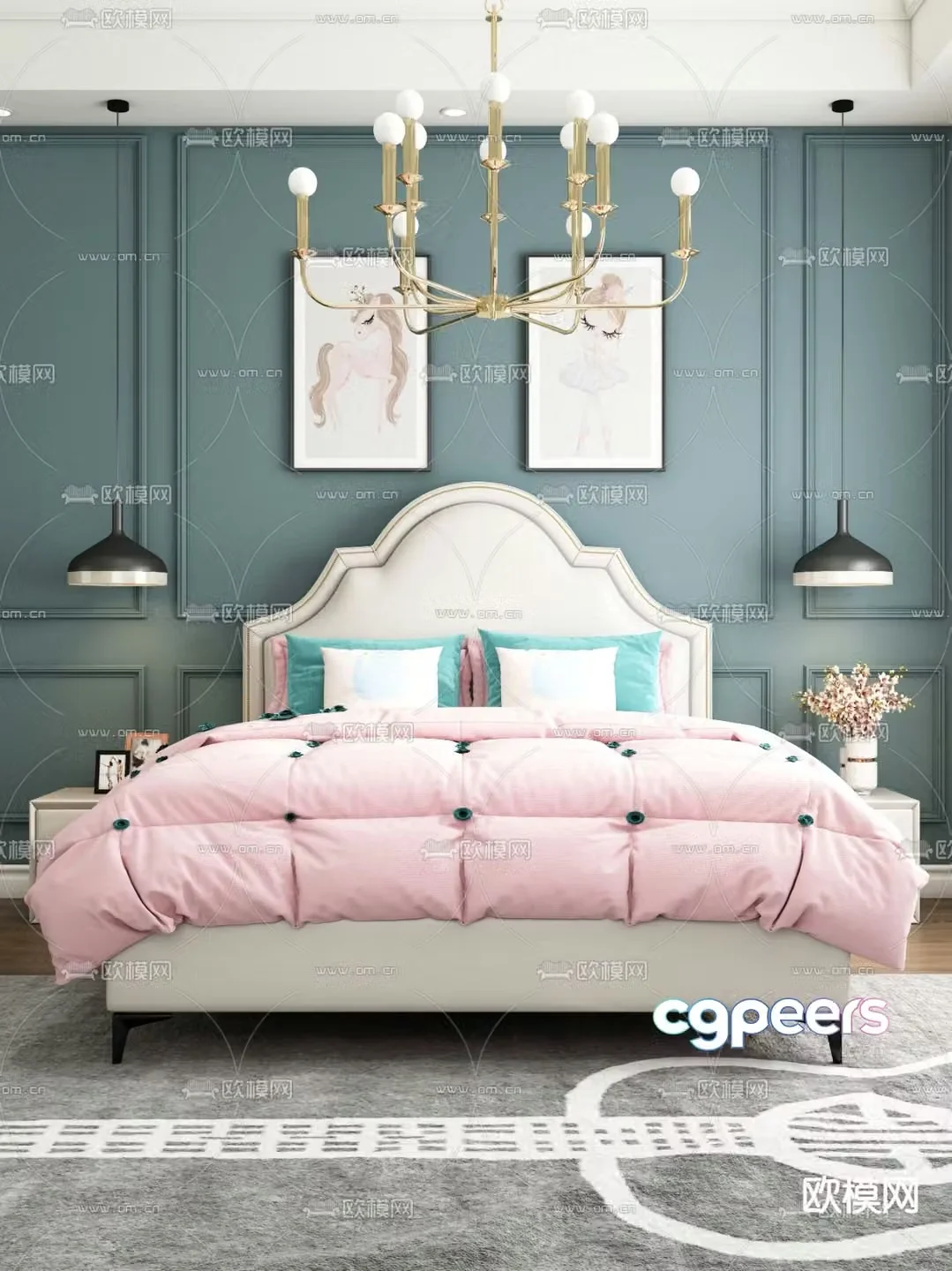 American double bed 3d model