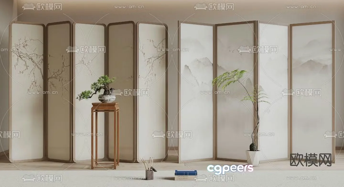 New Chinese style screen landscape screen 3D model