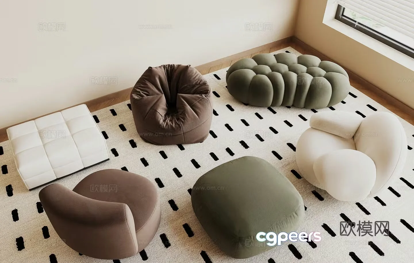 Modern lazy sofa square sofa 3d model