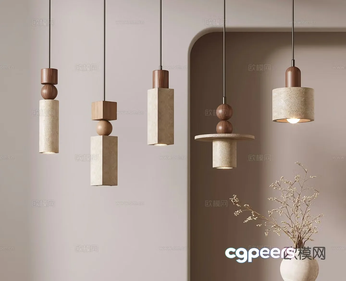 Wabi-sabi style chandelier 3d model