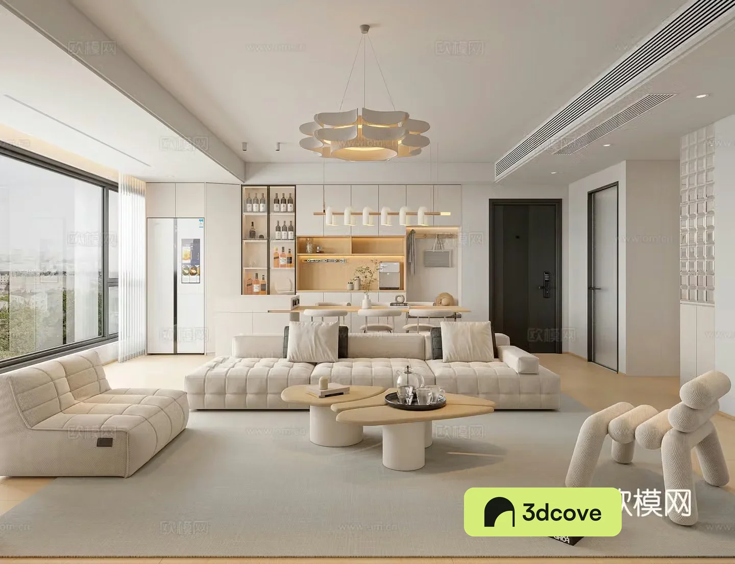Creamy style living room combination sofa wine cabinet dining table modern living room creamy style living room