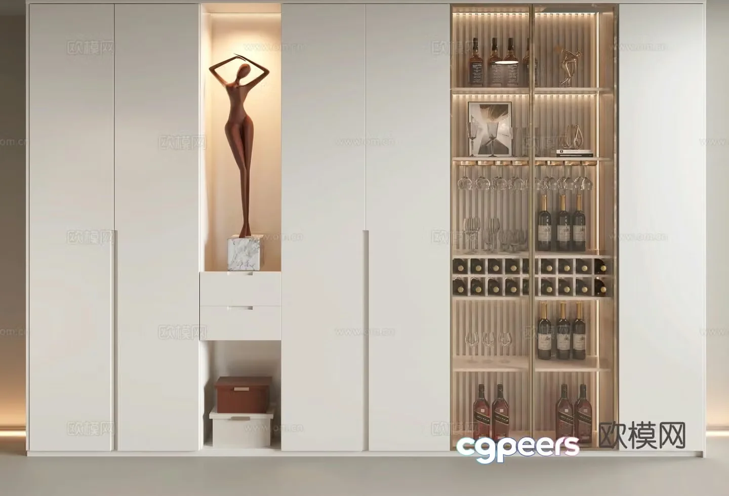 Cream style wine cabinet glass wine cabinet 3d model