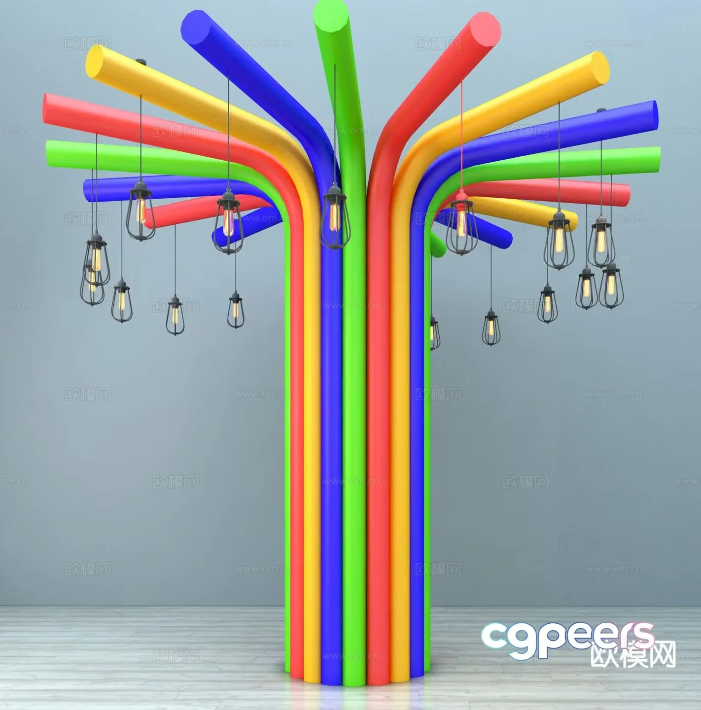 Memphis style chandelier colorful column chandelier 3d model