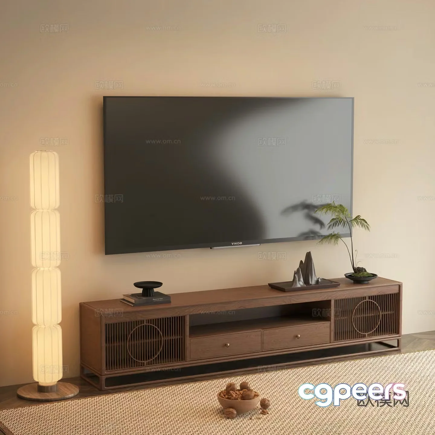 New Chinese TV cabinet TV floor lamp 3D model
