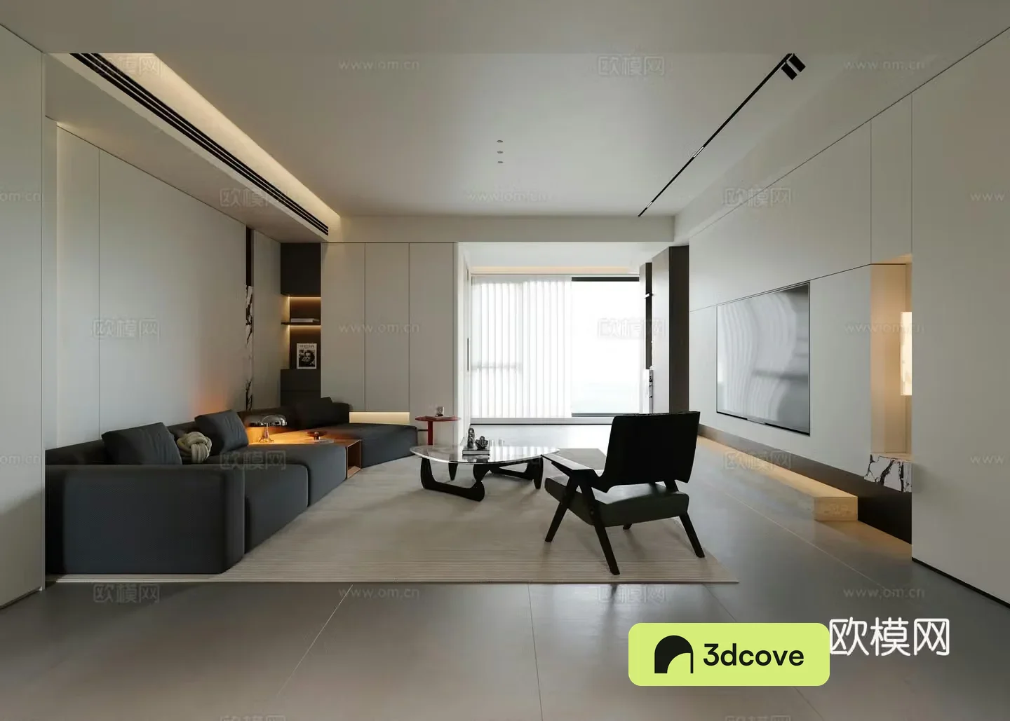 Modern minimalist living and dining room