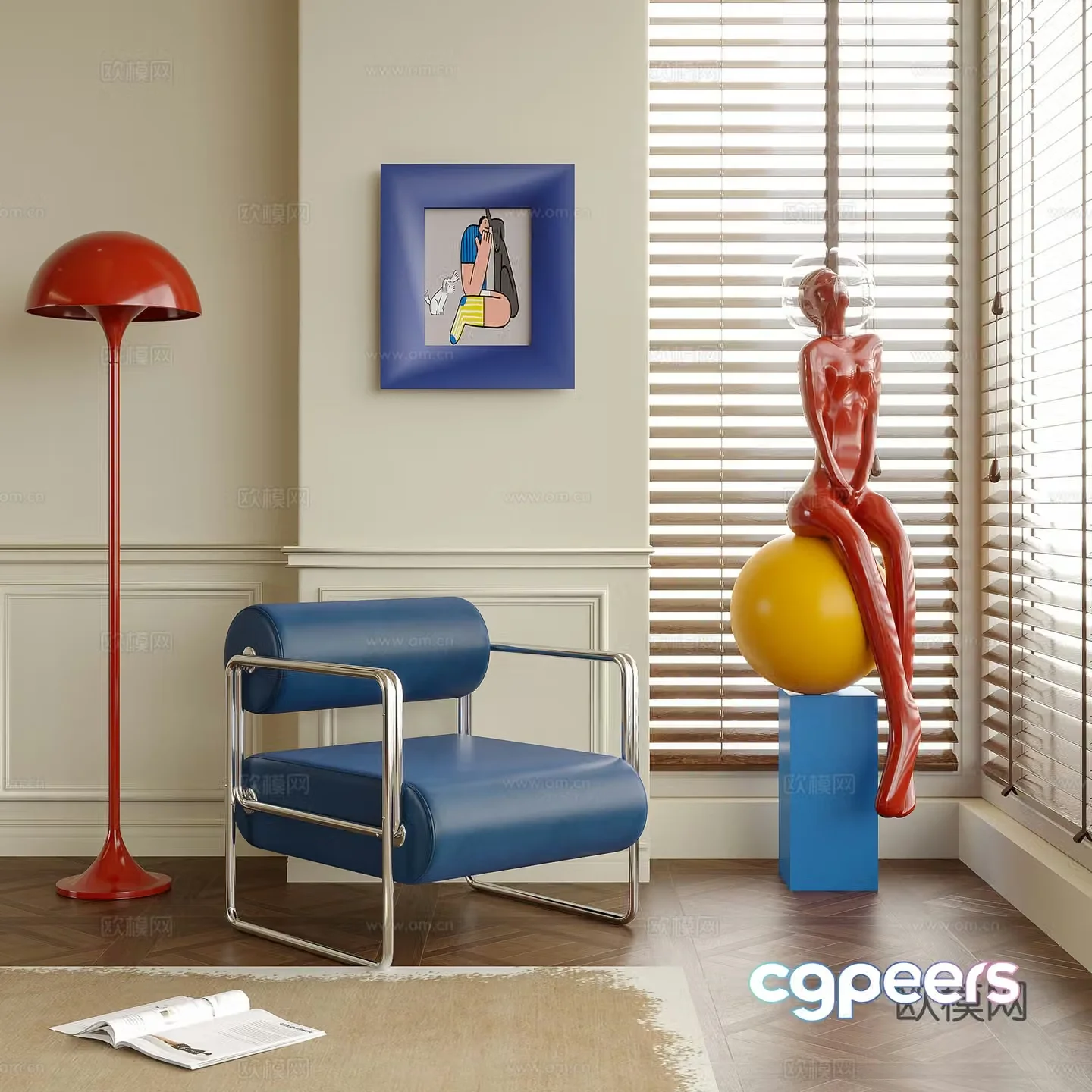 Modern Bauhaus leisure chair dopamine single chair floor lamp sculpture ornament 3d model