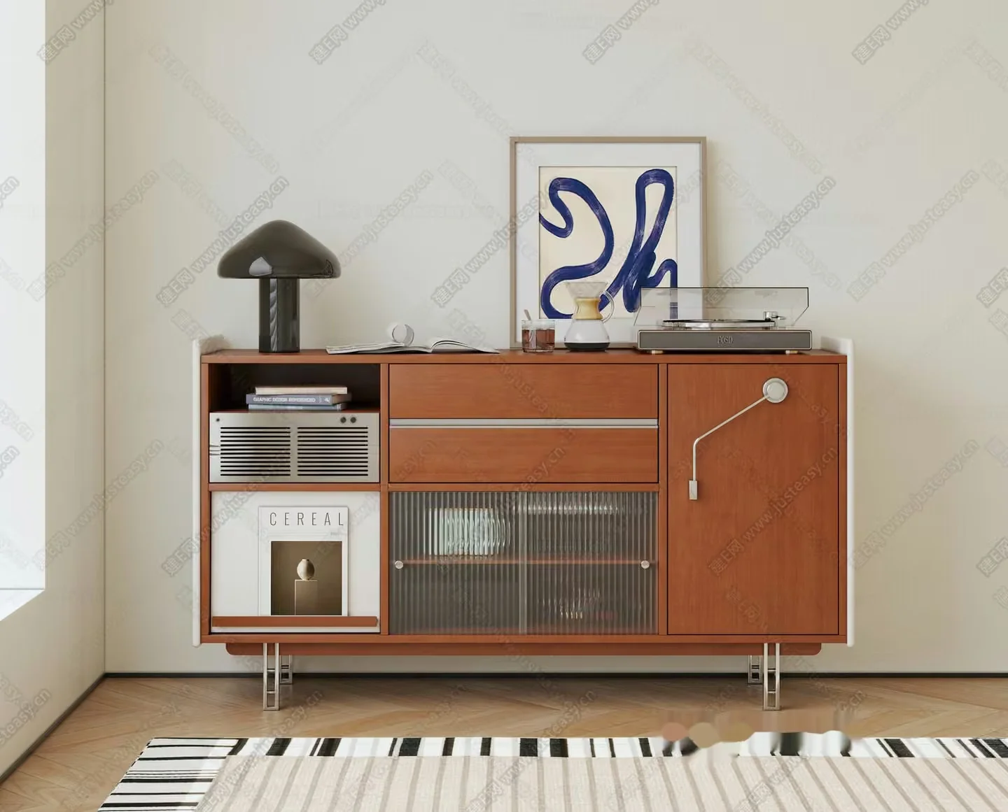 Mid-Century Modern Sideboard 3D Model – 21337 – CORONA Render