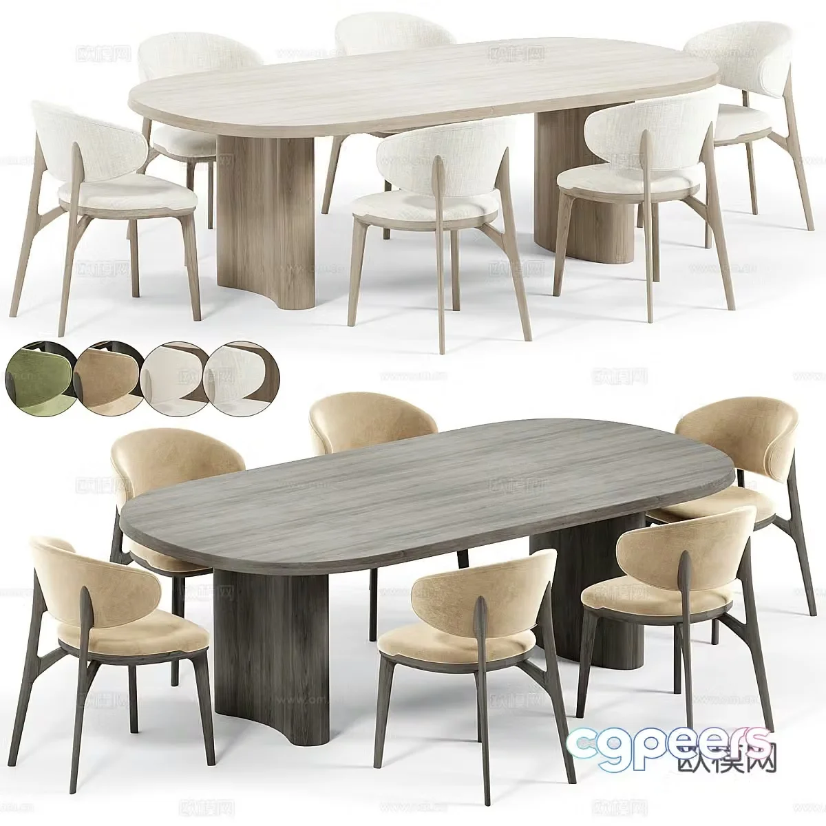 Modern Italian minimalist dining table and chair combination 3D model