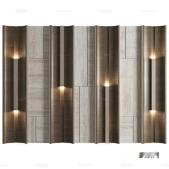 A Wooden Wall With Lights 3D Model – 20671 – VRAY Render