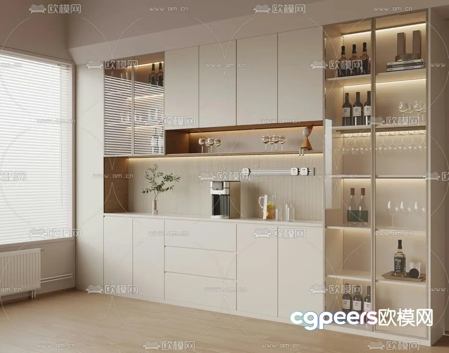 Cream style wine cabinet 3d model