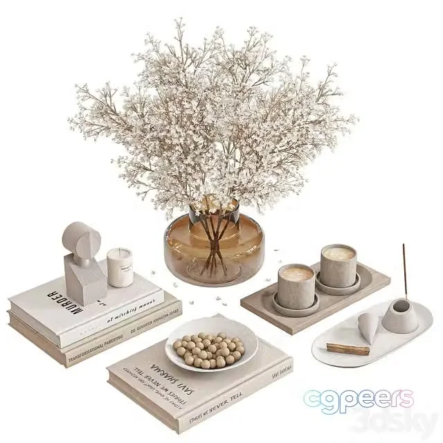 3ds Max Free – Decorative set 07 (books, flower, candles)