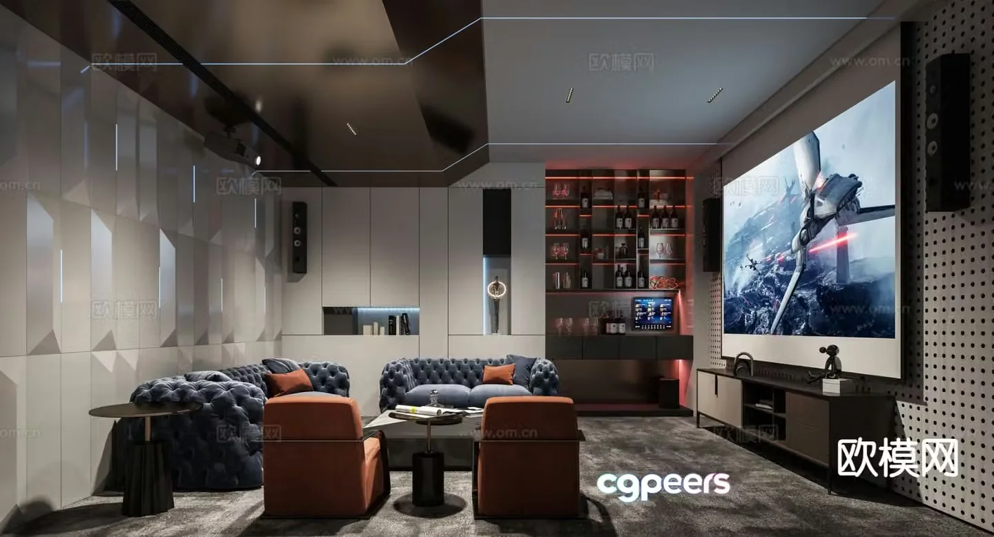 Modern audio-visual room 3d model