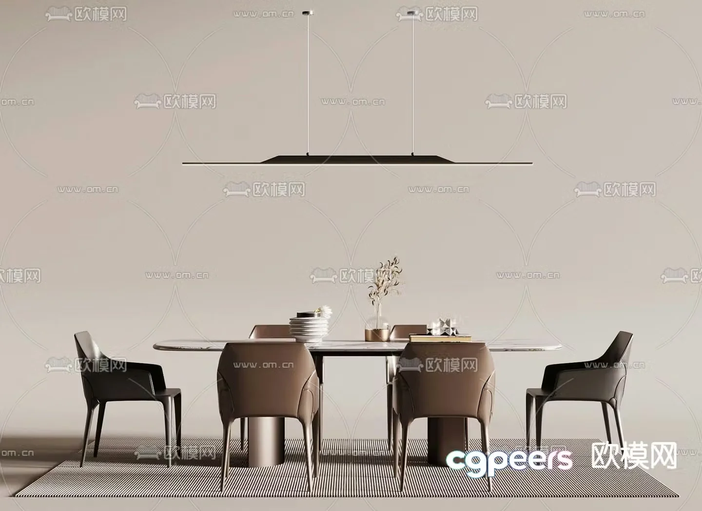 Modern dining table and chairs 3d model