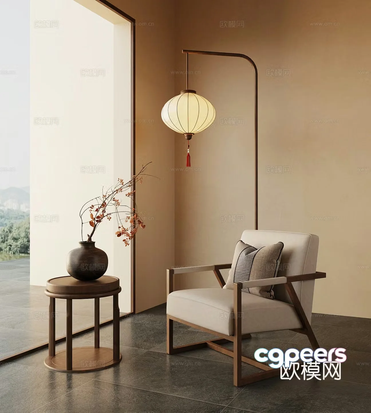 New Chinese style leisure chair floor lamp vase ornament 3D model