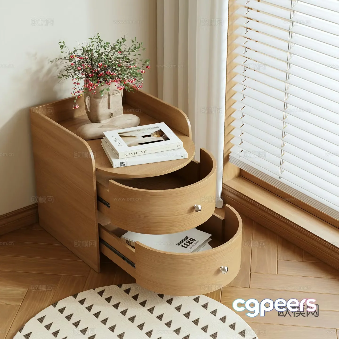 Log wind bedside table 3d model