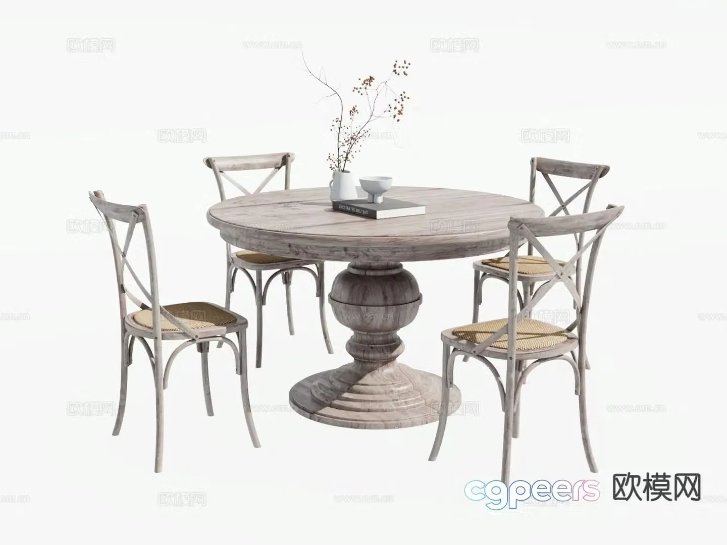 American outdoor table and chairs round dining table 3d model