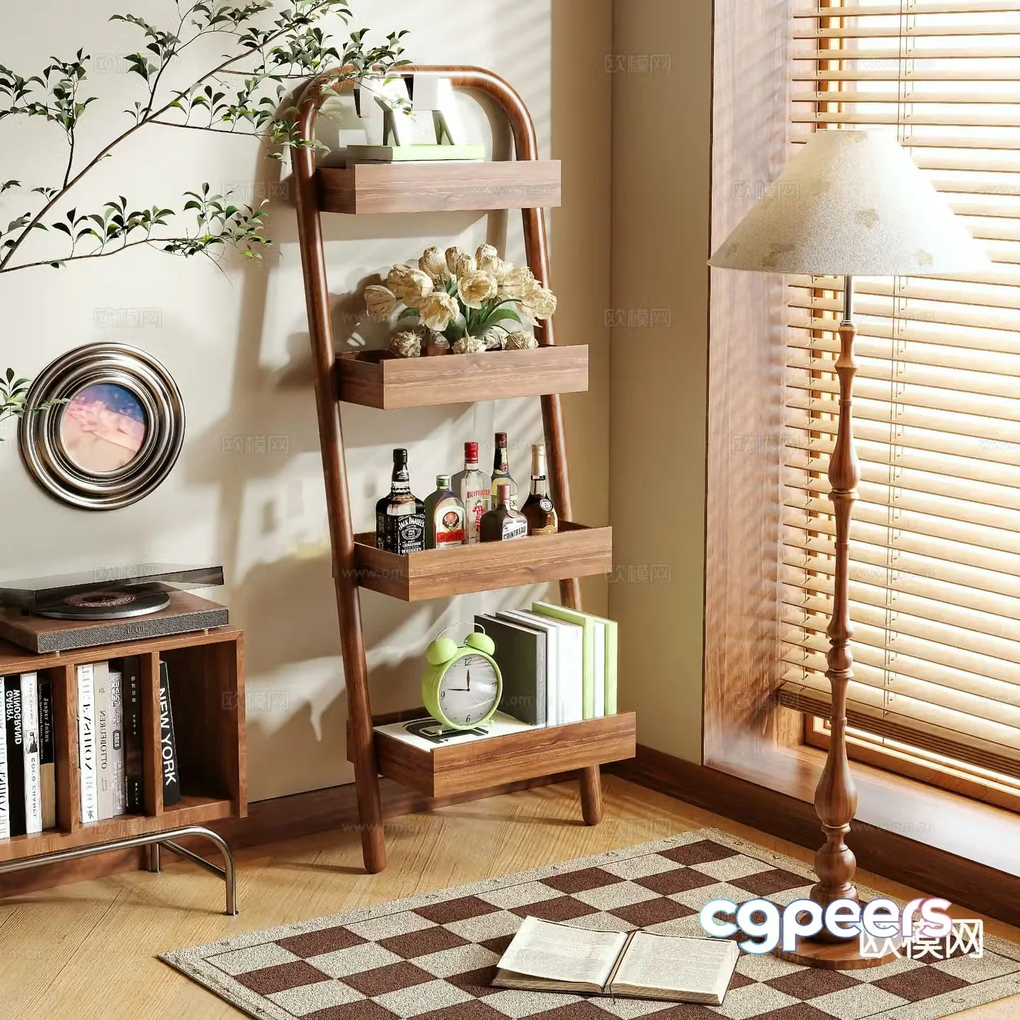 Log style bookshelf shelf 3d model
