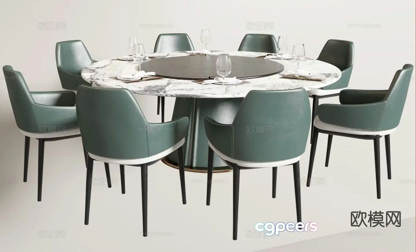 Modern dining table and chairs 3d model