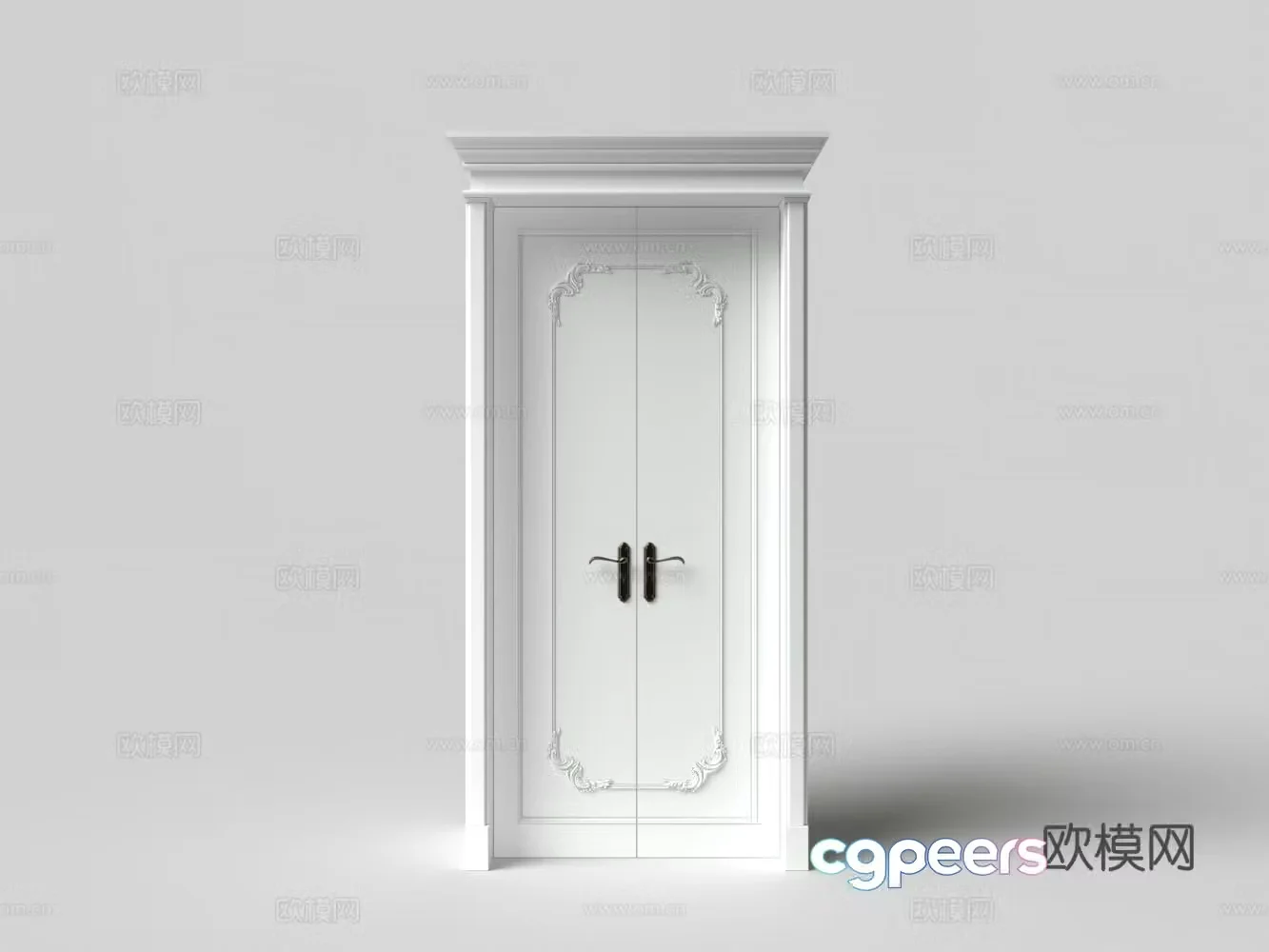 European white carved double door 3D model