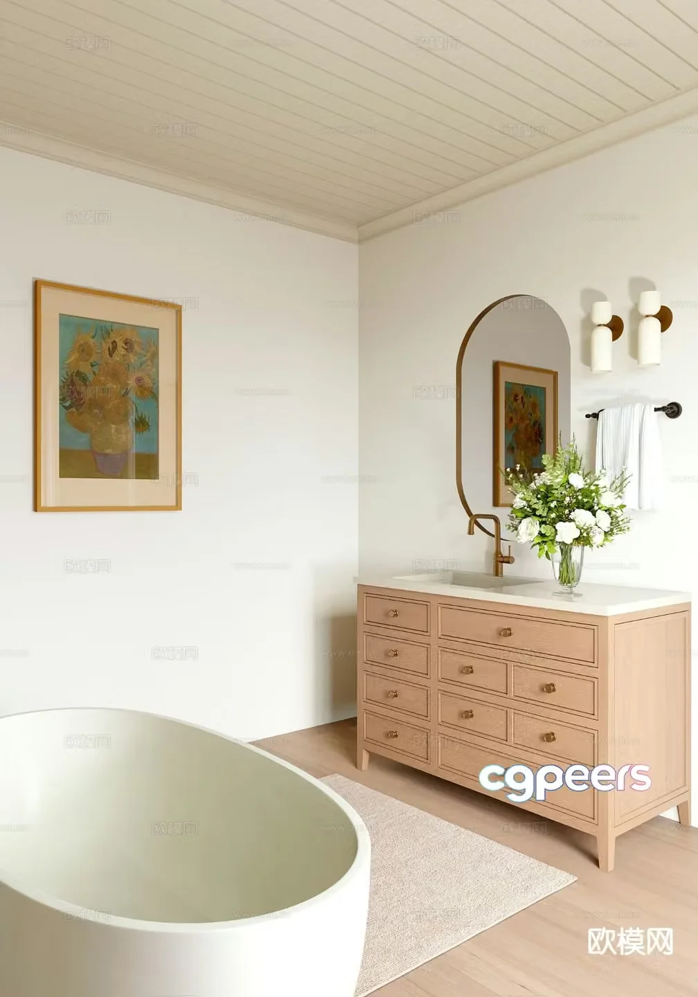 Mixed retro bathroom bathtub dry and wet separation wash basin 3D model