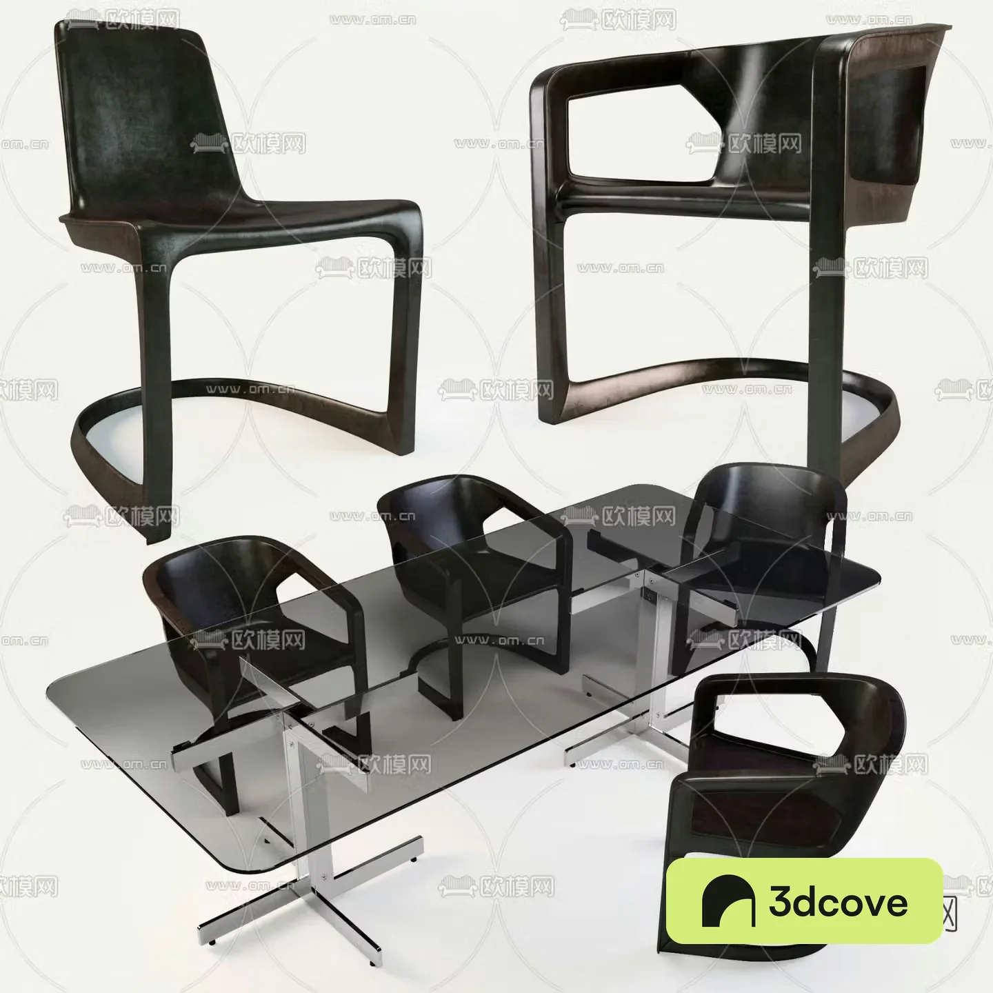 Minotti dining table and chairs 3d model