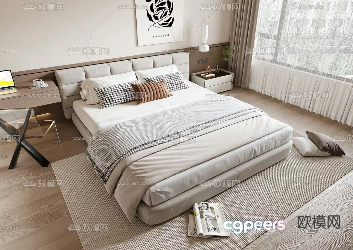 Modern double bed 3d model