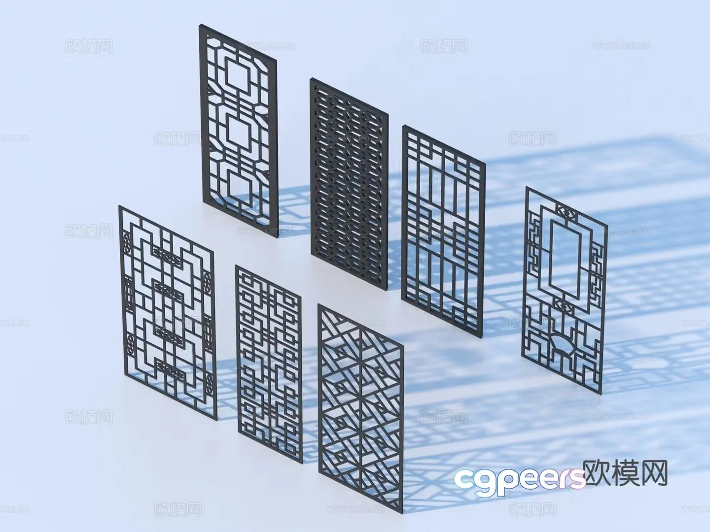 Carved window Grating window Hollow window Relief Wood carving 3D model