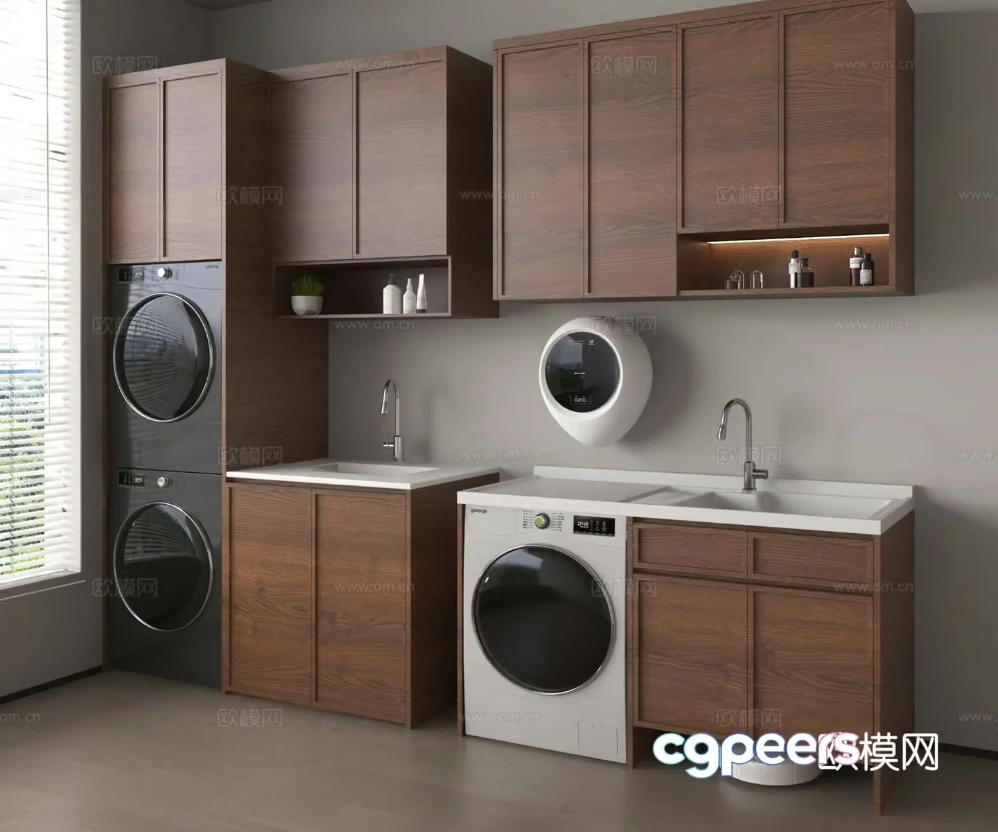 Medieval style balcony cabinet washing machine cabinet 3d model