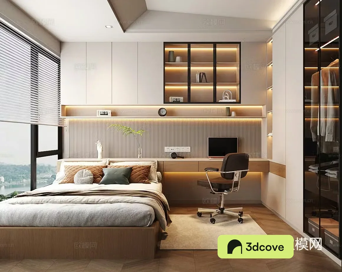 Modern strolling bedroom wardrobe desk cabinet single chair jewelry ornaments clothing carpet book