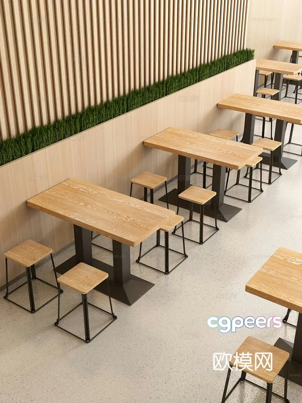 Commercial restaurant Dining table and chair combination Solid wood dining table hanging paintings Decoration 3D model