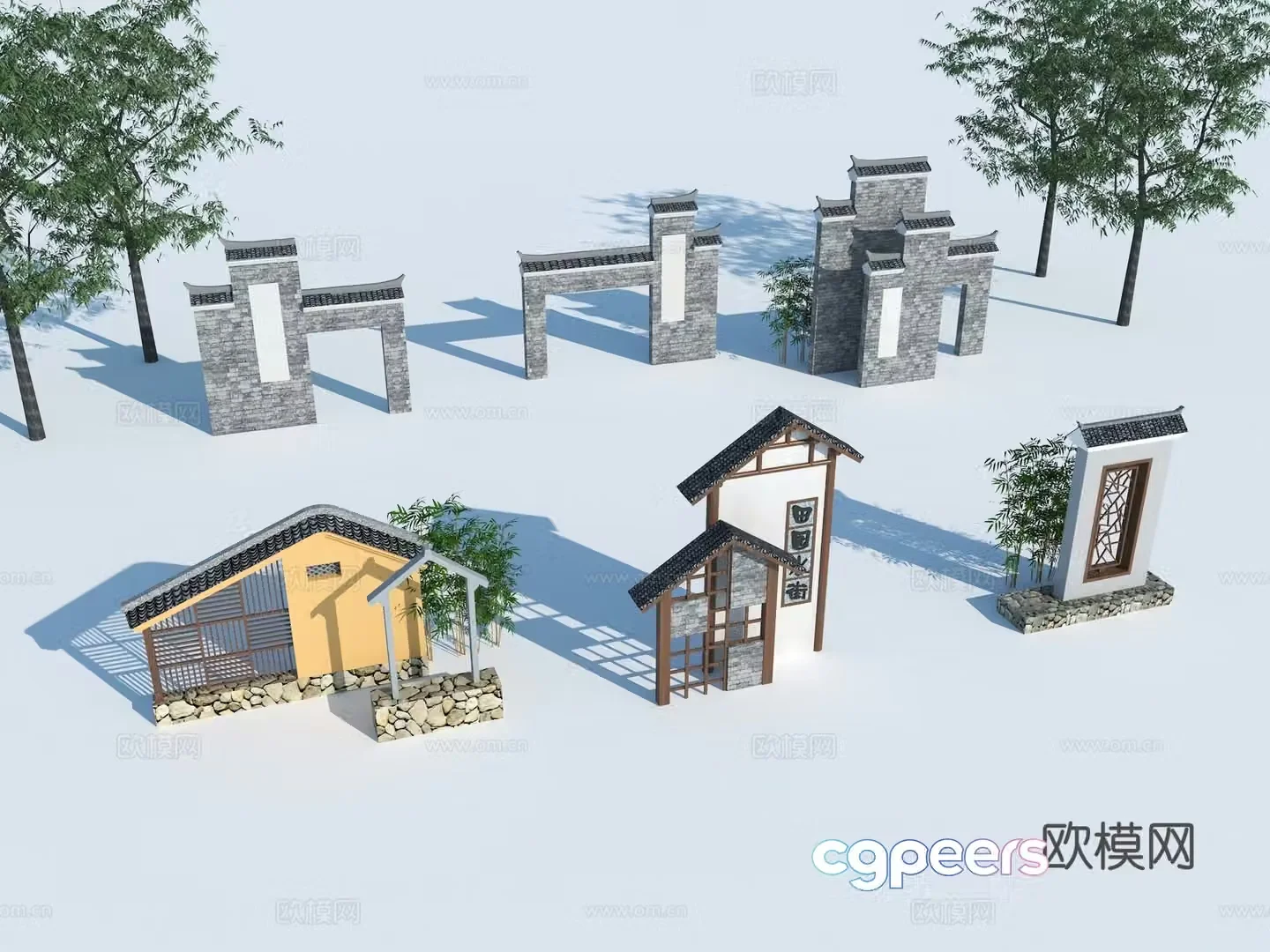 New Chinese style landscape wall Spiritual fortress Entrance landscape wall structure 3D model