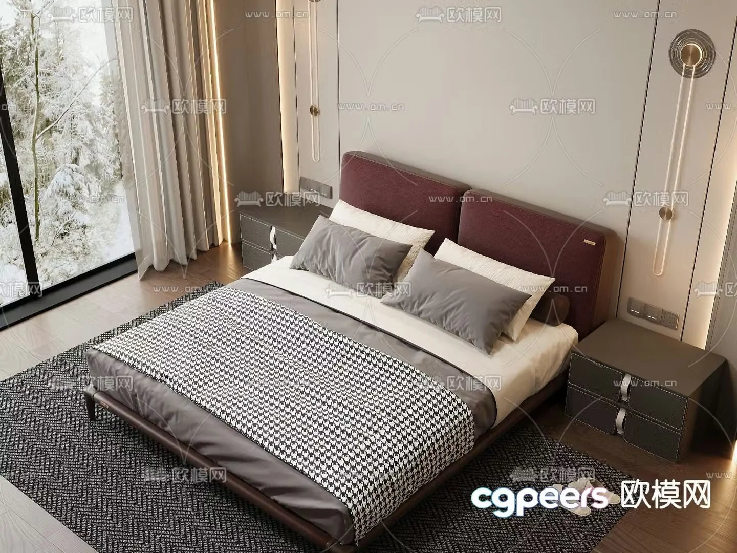 Modern double bed 3d model