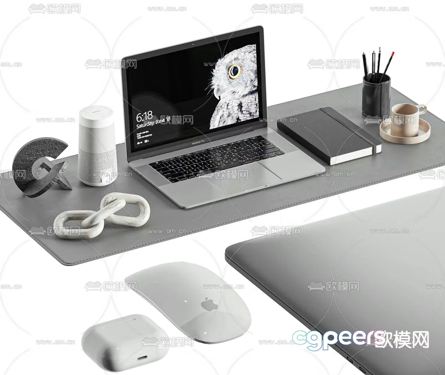 Office accessories notebook mouse headset 3d model