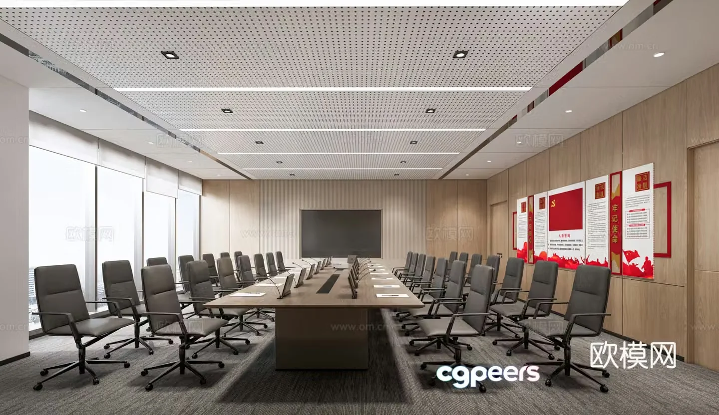 Modern conference room conference table office chair decorative painting audio and television office supplies carpet 3d model